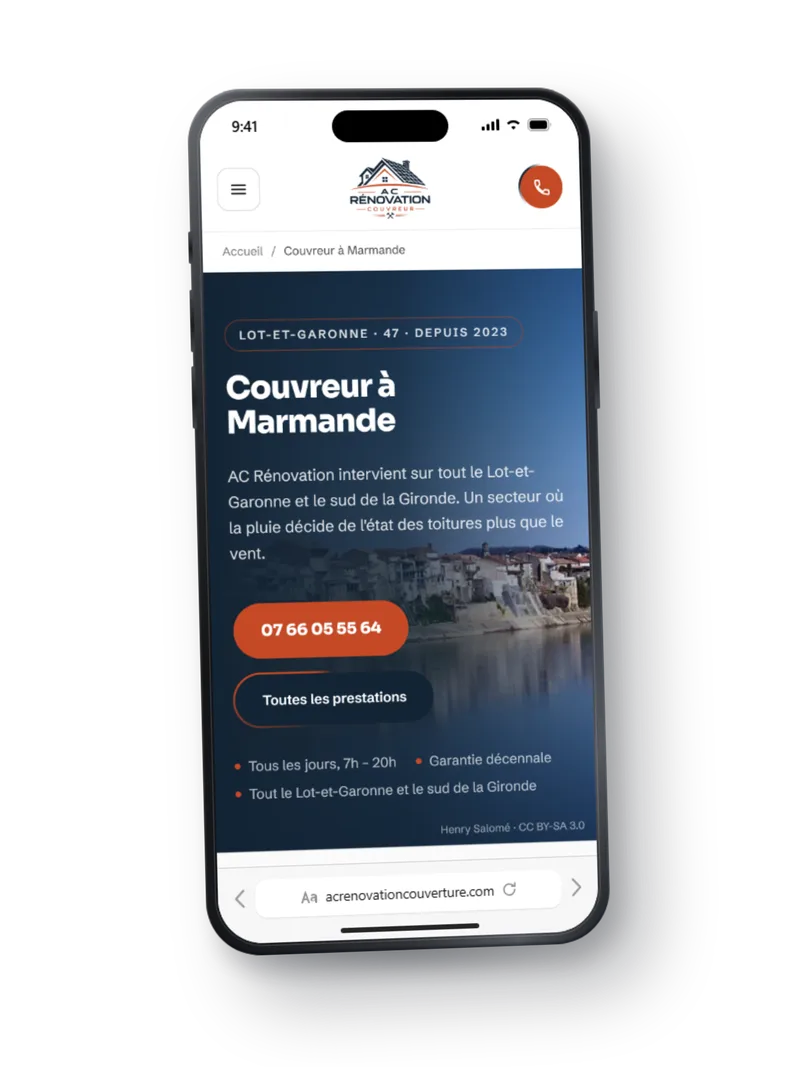 Page de l’agence de Marmande sur le site d’AC Rénovation